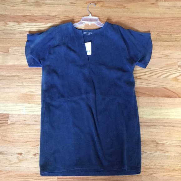 New VINCE Leather Tunic Dress in Navy - Picture 3 of 7